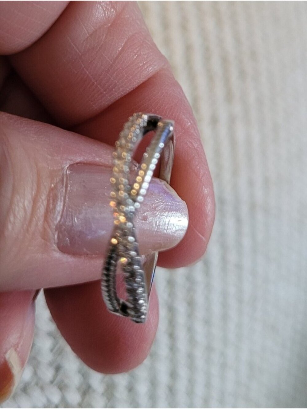 Silver-Tone Criss Cross Pavé Crystal Accent Band Ring - Size 9